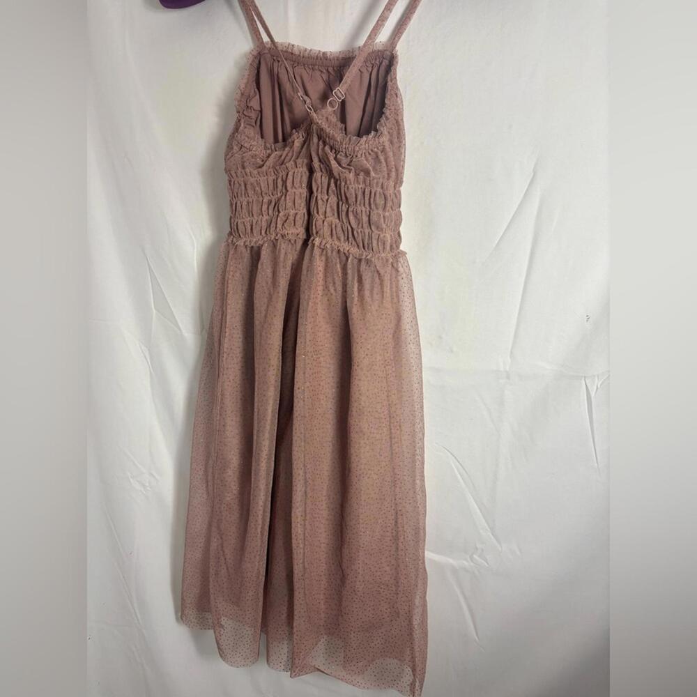 Dusty Rose Glitter Polka Dot Babydoll Cross back Mesh Fairy Midi Dress Size S-M - Picture 11 of 14